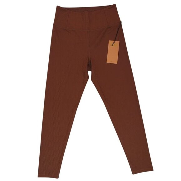 High-Waisted Rust Brown Ribbed Leggings - Girlfriend Collective - Womens Size M. - Picture 3 of 7